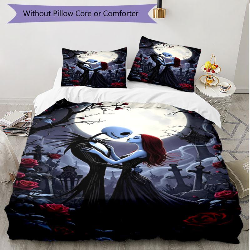3pcs Duvet Cover Set (1*Duvet Cover + 2*Pillowcase, Without Core), The Nightmare Before Christmas Print Soft All‑Season Bedding Set, Home Bedroom Deco