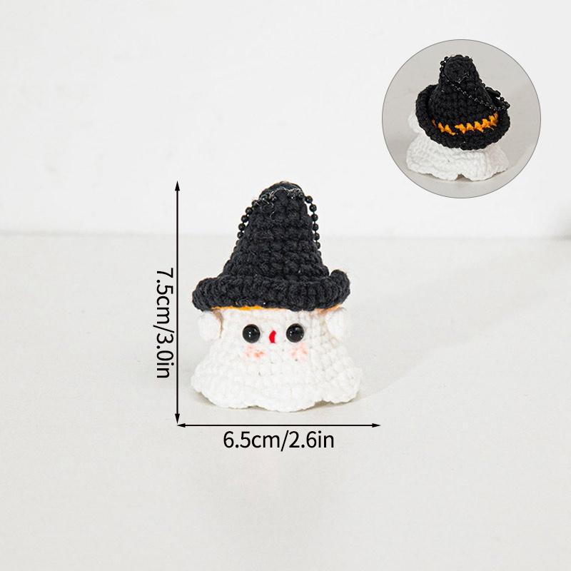 Halloween Cute Ghost Crochet Pendant Desktop Handmade Weaving Decor Creative Halloween Party Gift Backpack Keychain Accessories