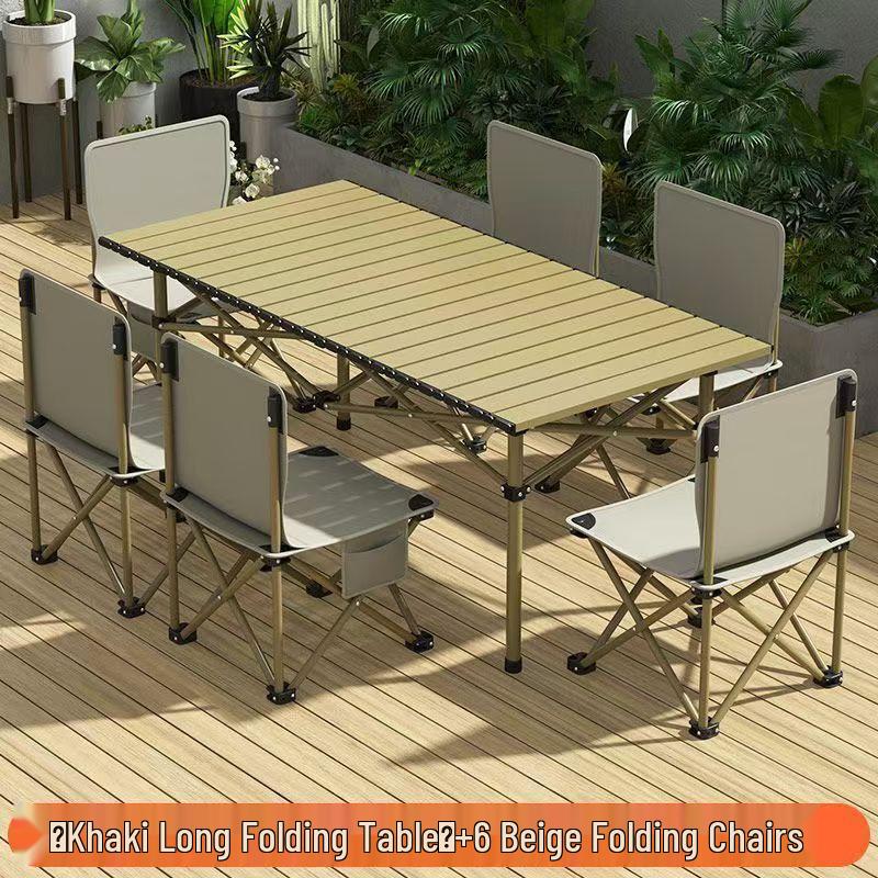 Draagbare Opvouwbare Camping Tafel & Stoelen Set met Roltafel en Visstoel