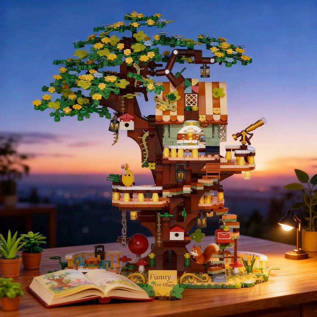 LULUFUN Tree House Building Blocks Toy Tree 3D Mini for New Gift - House, Puzzle, Blocks, Assembly, Men, Women, Adults, Celebration, Year, Birthday,