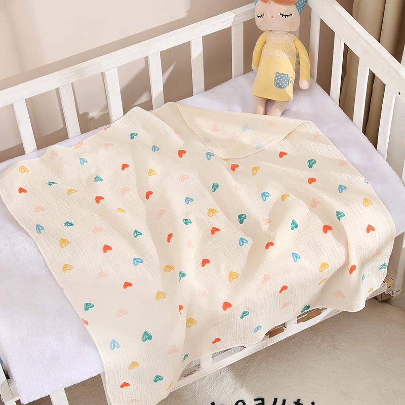 Cartoon Print Double Layer Crinkle Muslin Baby Swaddle Blanket