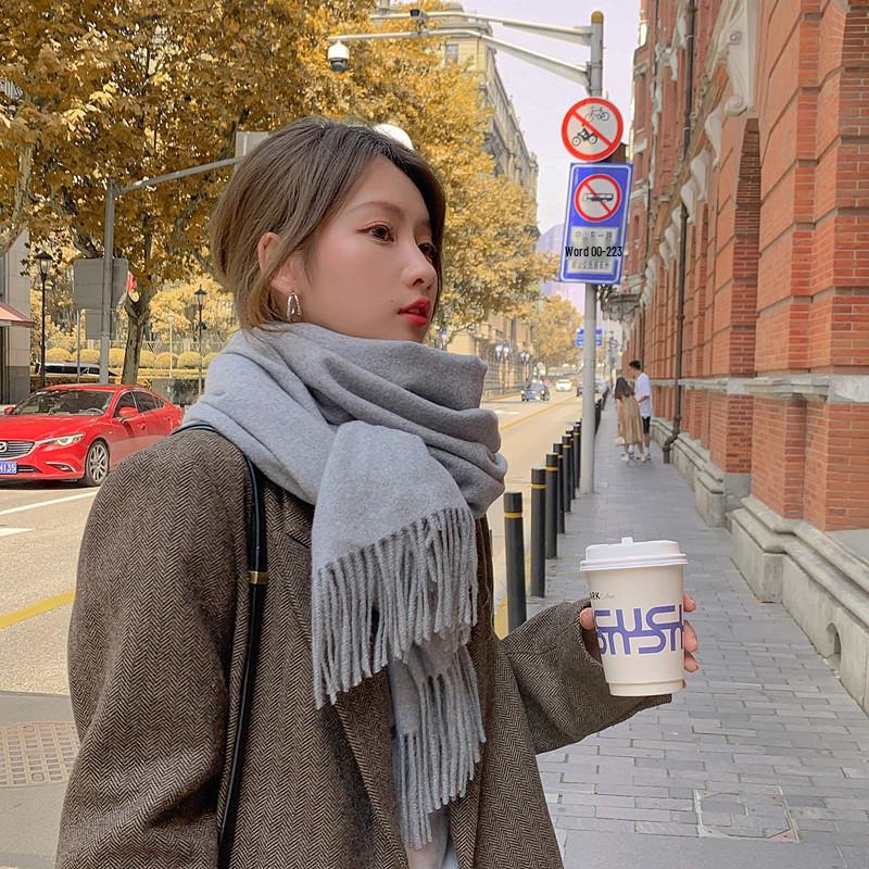 Cashmere Wool Scarf - Thick, Solid Color, Unisex, Versatile, Korean Style for Autumn/Winter.