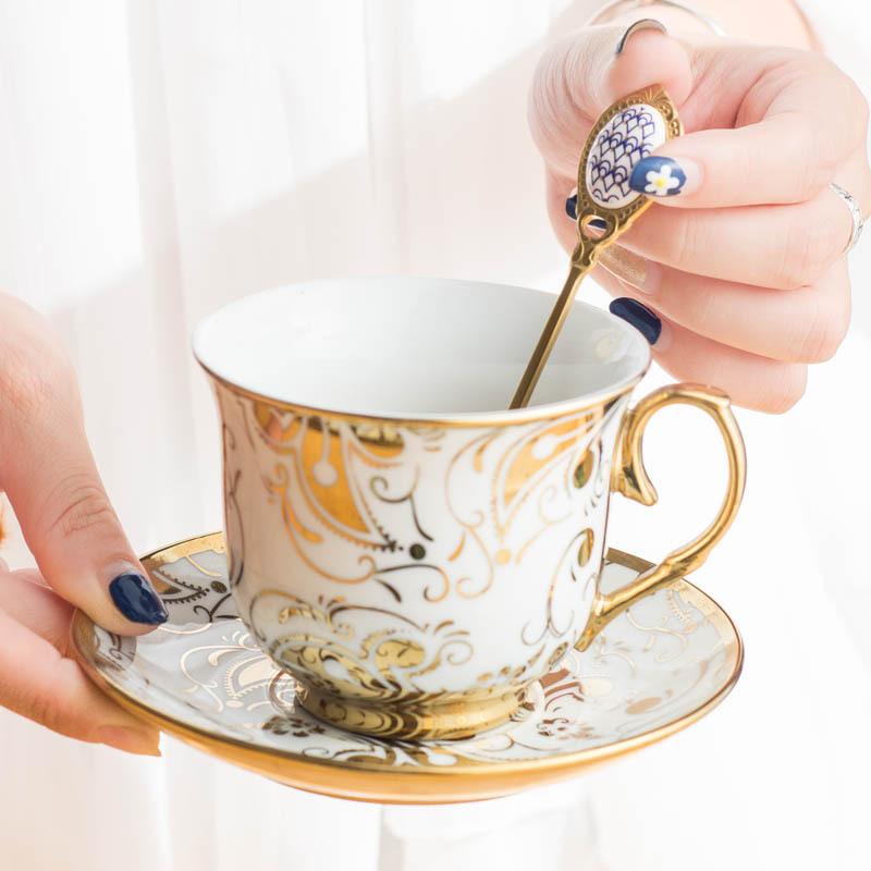 Stainless Steel Golden Coffee Milk Spoon Creative Stirring Spoon Elegent Ceramic Dessert Honey Spoons
