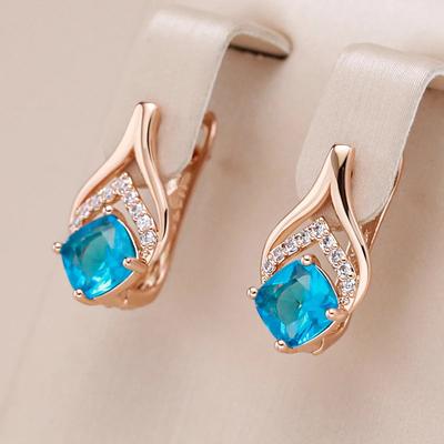 Delicados pendientes colgantes de color dorado para mujer, accesorios de lujo con circonita azul agua cuadrada, el mejor regalo, joyería diaria