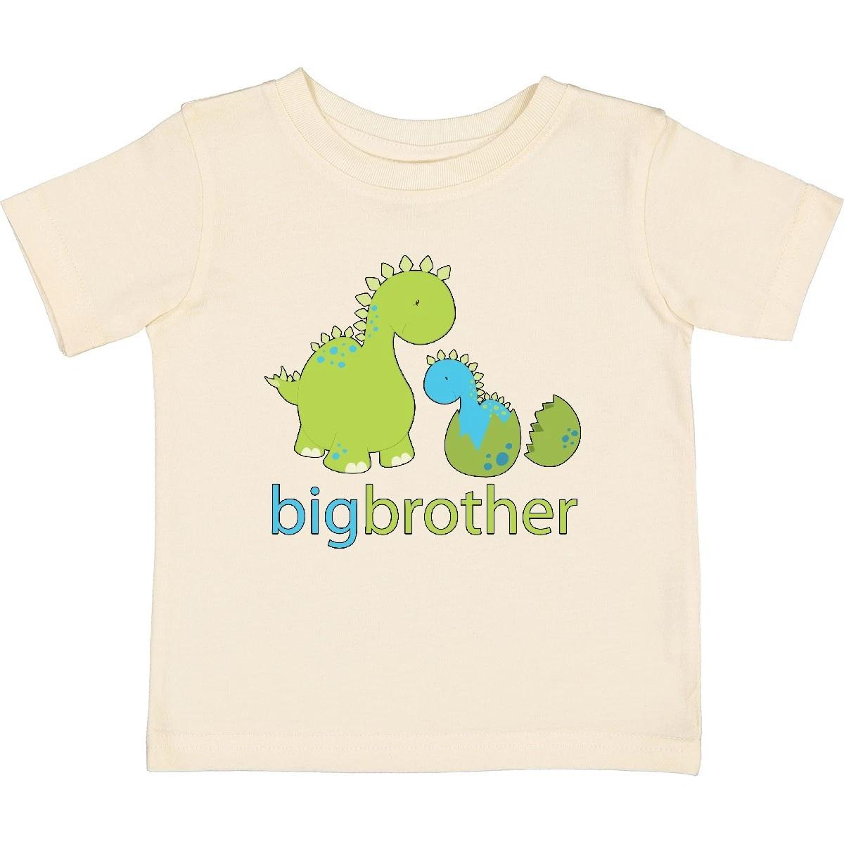Inktastic Happy Dinosaur New Big Brother Baby kids boys T-Shirt Green Blue Little Siblings 110