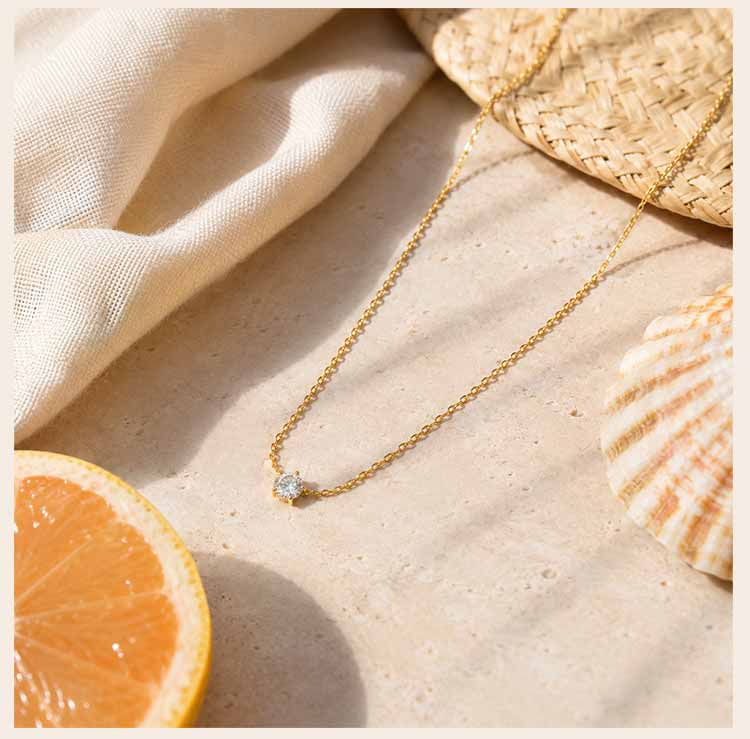 Minimalist Solitaire Zircon Choker Necklace, Single Stone Pendant, 18K Gold Plated Stainless Steel Clavicle Chain Jewelry