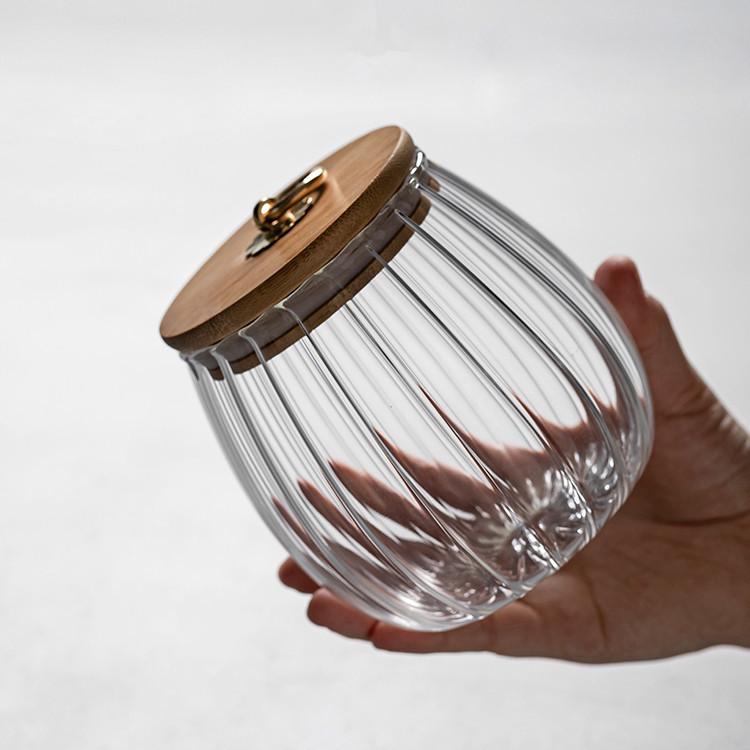 Striped Conical Borosilicate Glass Storage Jar with Sealed Metal Latch Lids for Cereal