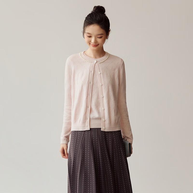 Hirmans Women's Pure Cashmere Low Round Neck Cardigan 25033A7R