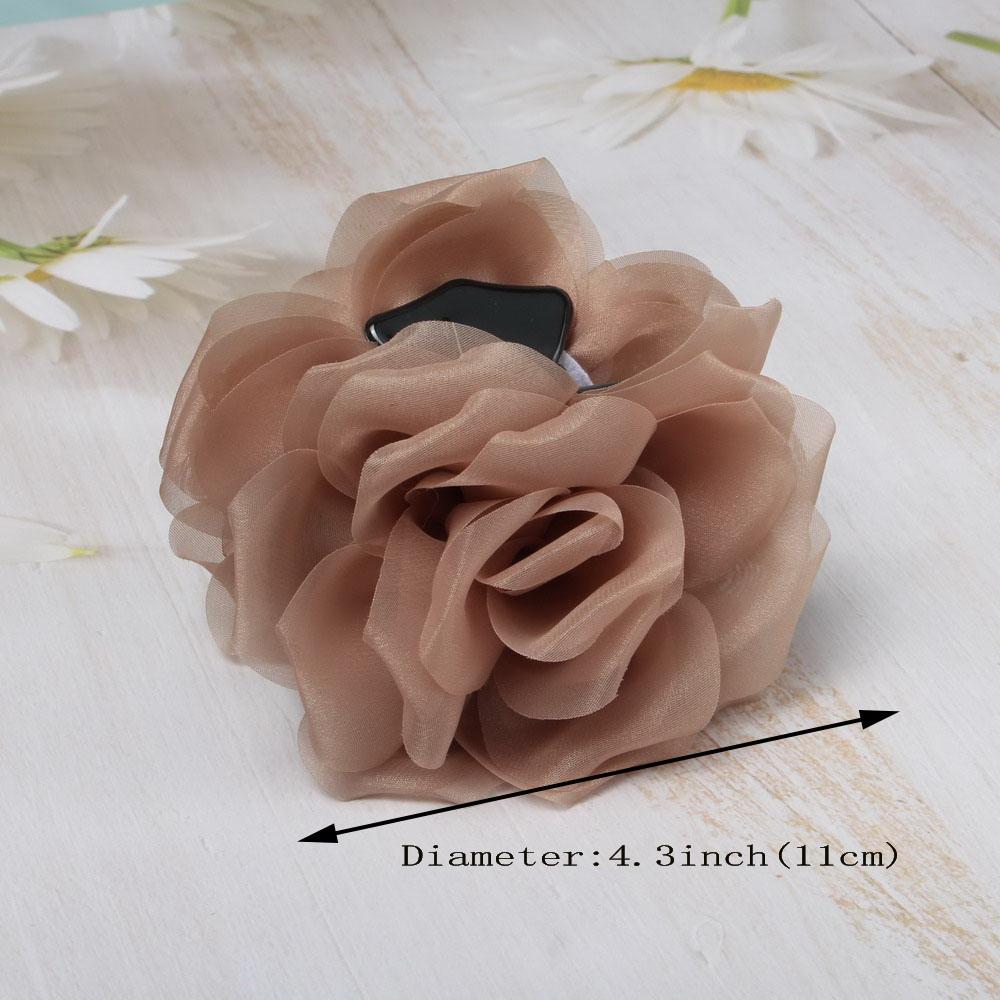 Organza Ros Blomma Hårklämmor för Kvinnor Flickor Mjuk Korsage Hästsvanshållare Hårklämmor Mode Håraccessoarer