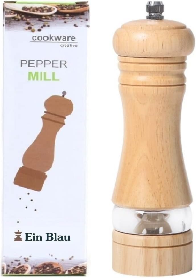

Ein Blau Multipurpose Mill, Pepper Mill, Salt Mill, Natural Solid Oak Wood, Ceramic, Professional Chef Design (Classic Clear Window, Oak Color)