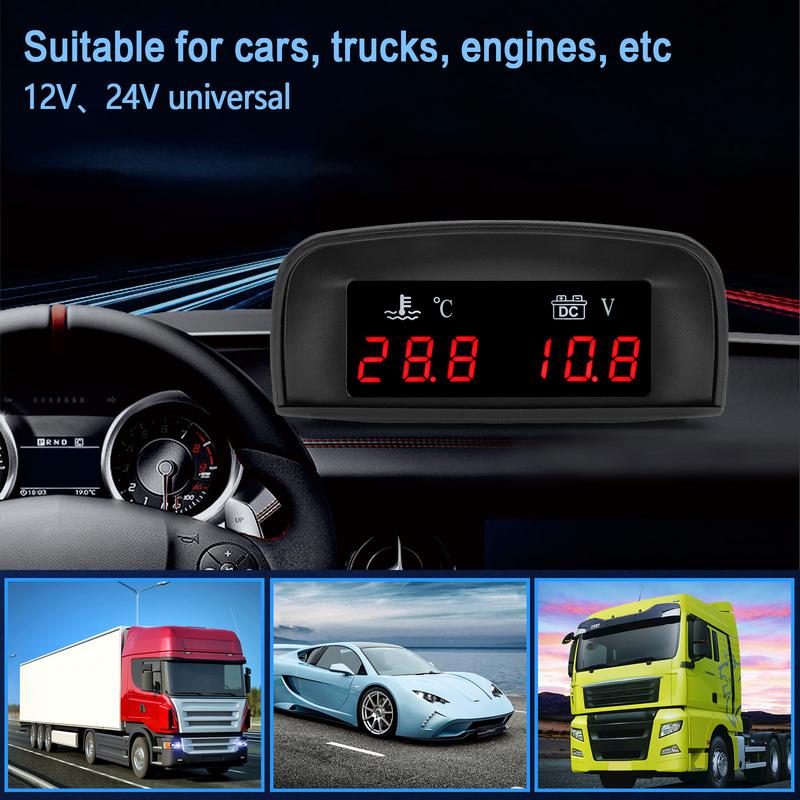 12V 24V Combination Table Digital Water Temperature Gauge + Volt Meter With 10mm Water Temperature Sensor 2 In 1 Car LCD Display