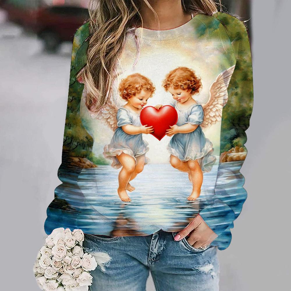 Fashion New Cute Angel Baby 3D Print Sweatshirts Women Casual Long Sleeve Hoodies Y2k Streetwear Pullovers Tops Female Clothing