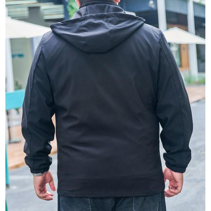 Men Spring Autumn Plus Size Jackets Solid-Color Hooded Stand-Up Collar Windbreaker Jacket
