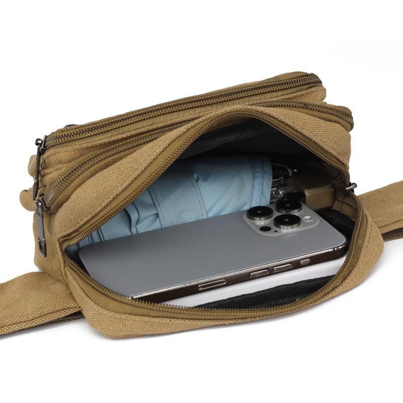 Men's Outdoor Canvas Waist Bag - High Capacity Durable Fanny Pack for Sports & Travel (Water-Resistant Phone Purse)