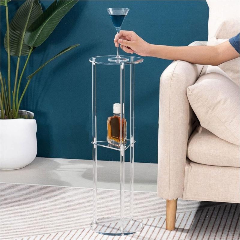 Portable 3 Layers Acrylics Round Table for Contemporary Home Decoration Easy to Use and Space Saving Organization