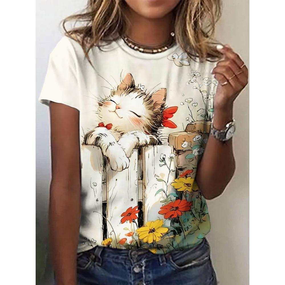 Cartoon animals funny women's T-shirt cartoon characters cute 3d printing T-shirt casual short-sleeved top
