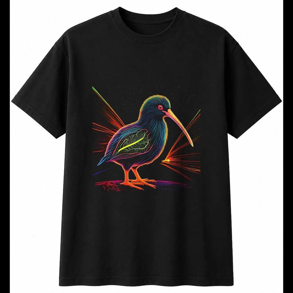 Double Exposure Kiwi Bird Neon Glow Unisexs T Shirt Black 100 Cotton Birdwatching Vintage Top For Everyday Wear