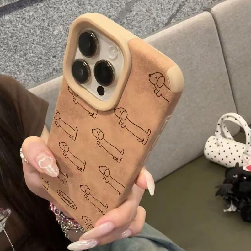 Ins Long Strips of Little Dough Dogs for IPhone 16 Promax Apple 15 Pro Phone Case 14 New 13 Leather Pattern