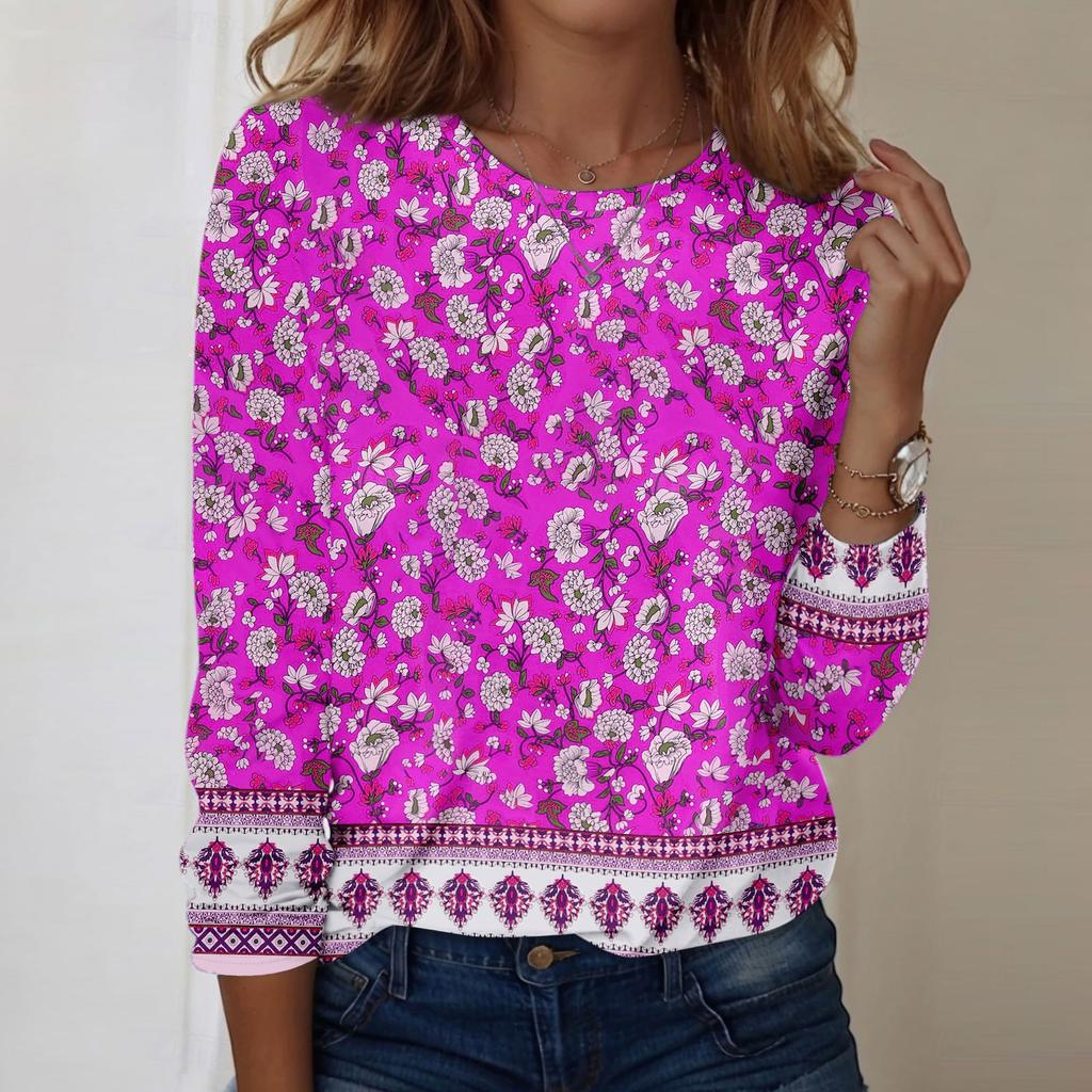 Long Sleeve Shirts For Women Cute Print Graphic Tees Blouses Casual Plus Size Basic Tops Pullover
