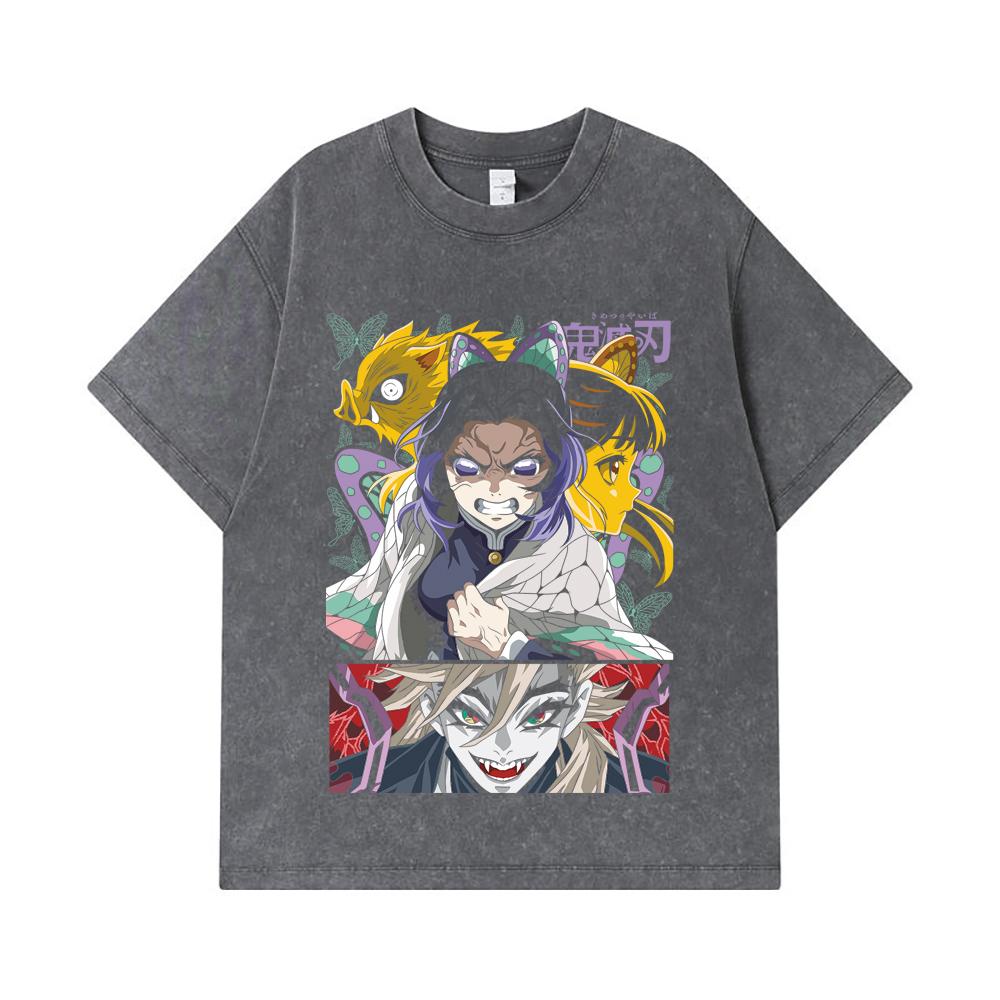 275 GSM Washed T-shirts 100% Cotton Demon Slayer V119 Shinobu Print Unisex Heavy Cotton T Shirt