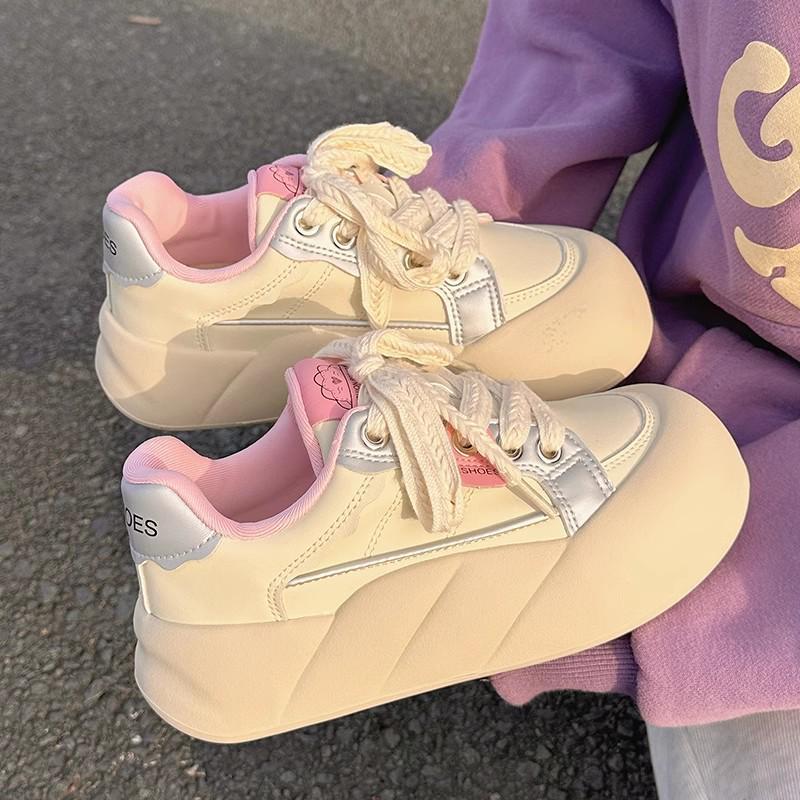 Women's White Platform Velcro Shoes - 2025 Spring/Autumn Style, Height-Increasing, Thick Sole, Casual & Versatile