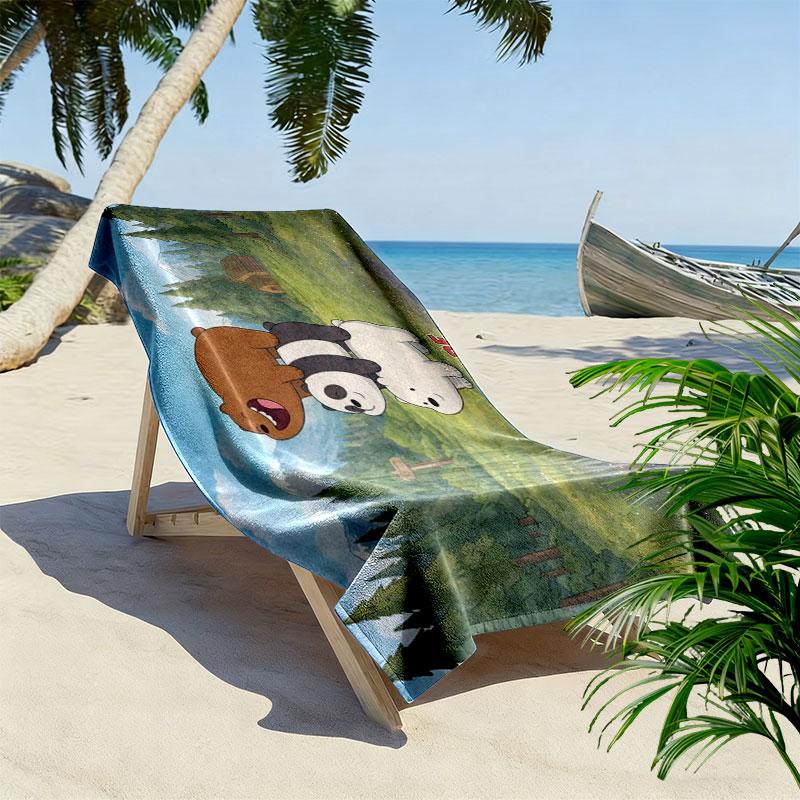 We Bare Bears Print Beach Towel, Large Soft Quick Dry Towel for Beach Camping Swimming