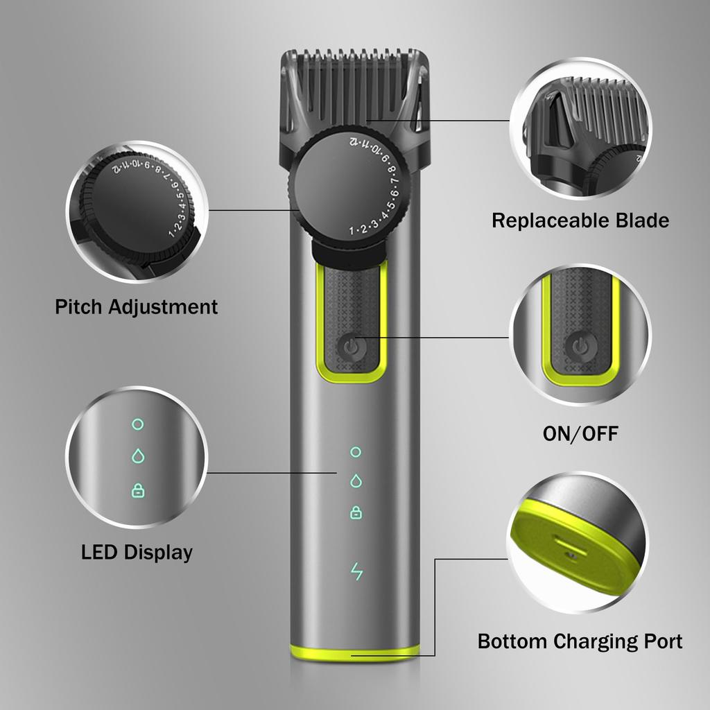 Men's Adjustable Beard Trimmer, Hair Clipper Rechargeable Electric Cordless Kit, Waterproof Professional Haircutting Kit, Men's Beard Trimmer