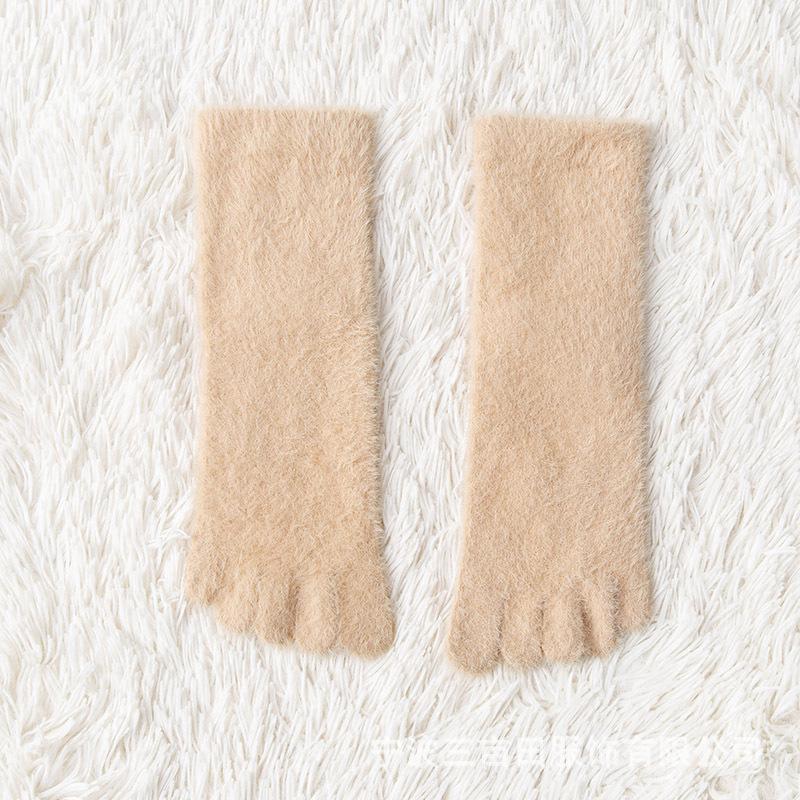 Women's Mid-Calf Fleece-Lined Five-Toe Divide Socks - Thick, Warm Imitation Mink Velvet for Winter