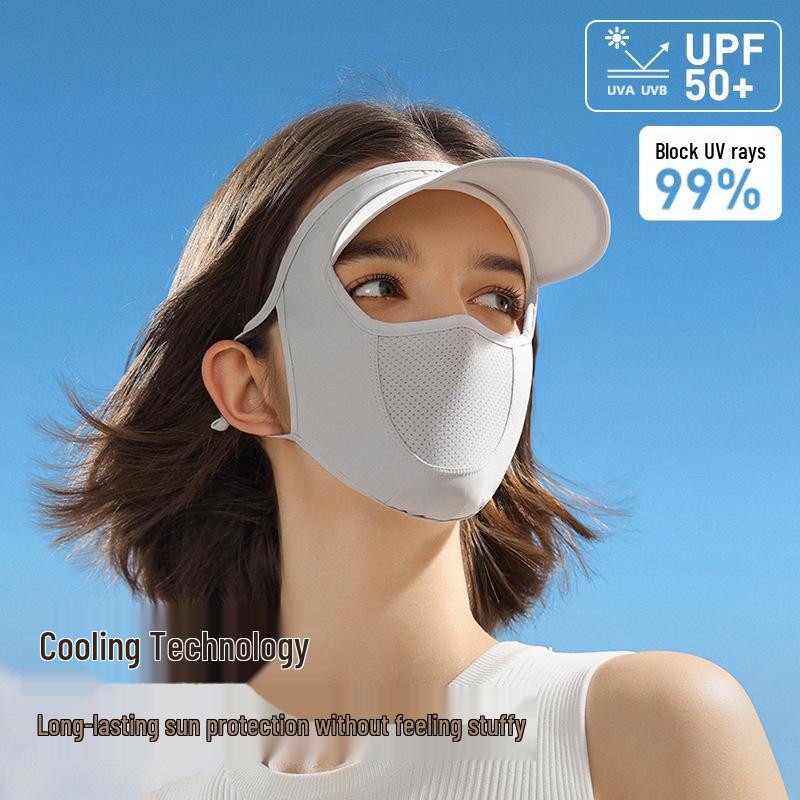 Sunscreen Women's Ice Silk Face Mask with Visor - UV Protection & Breathable Thin Fabric