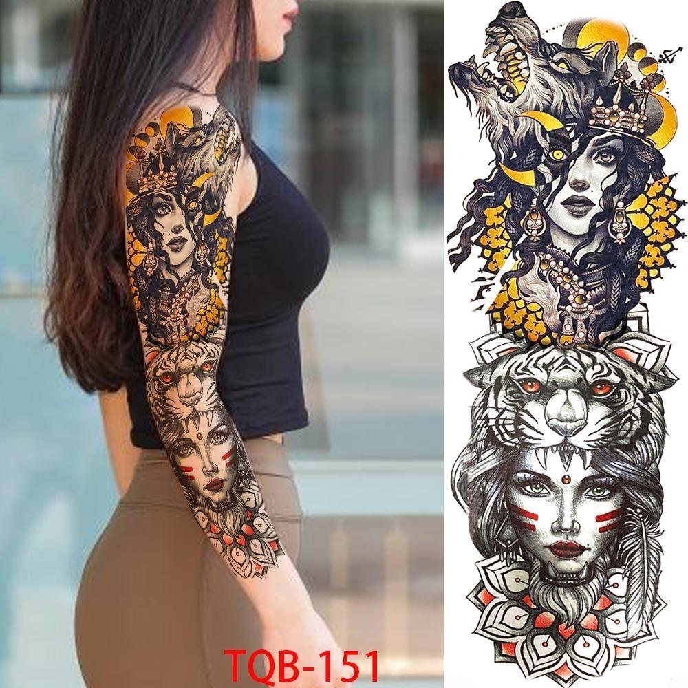 1 PC 480*170MM Full Arm Leg Temporary Tattoo Sticker for Women Men Waterproof Skull Compass Sexy  Tattoo Body Art Fake Flower Tattoo Paper Sticker