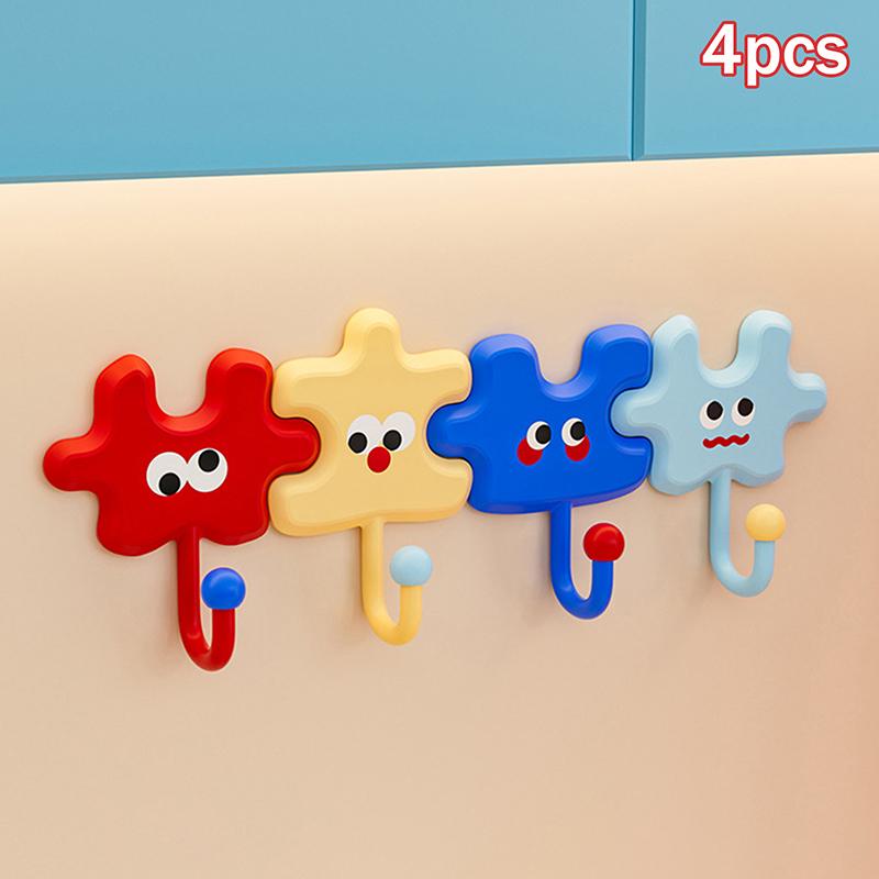 

4 Pcs Hooks Cartoon Colorful Puzzle Decorative Hooks Creative Self-Adhesive Cute Puzzle Key Hook No Need For Drilling Home one size