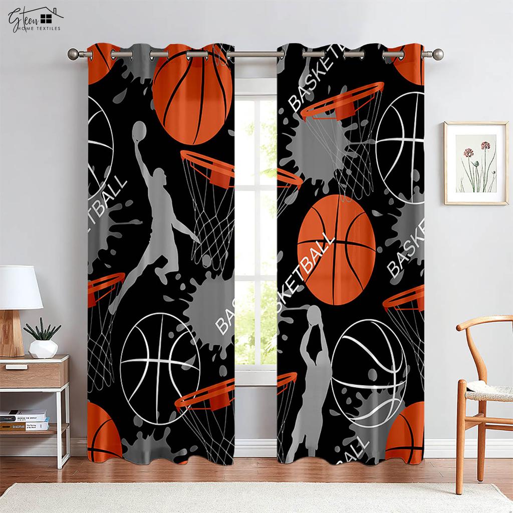 2-Piece Set of Of Hot-Blooded Basketball 3d Printed Window Curtains Polyester Fabric Fiber Bed Room Living Room Dormitory Decorative Curtains