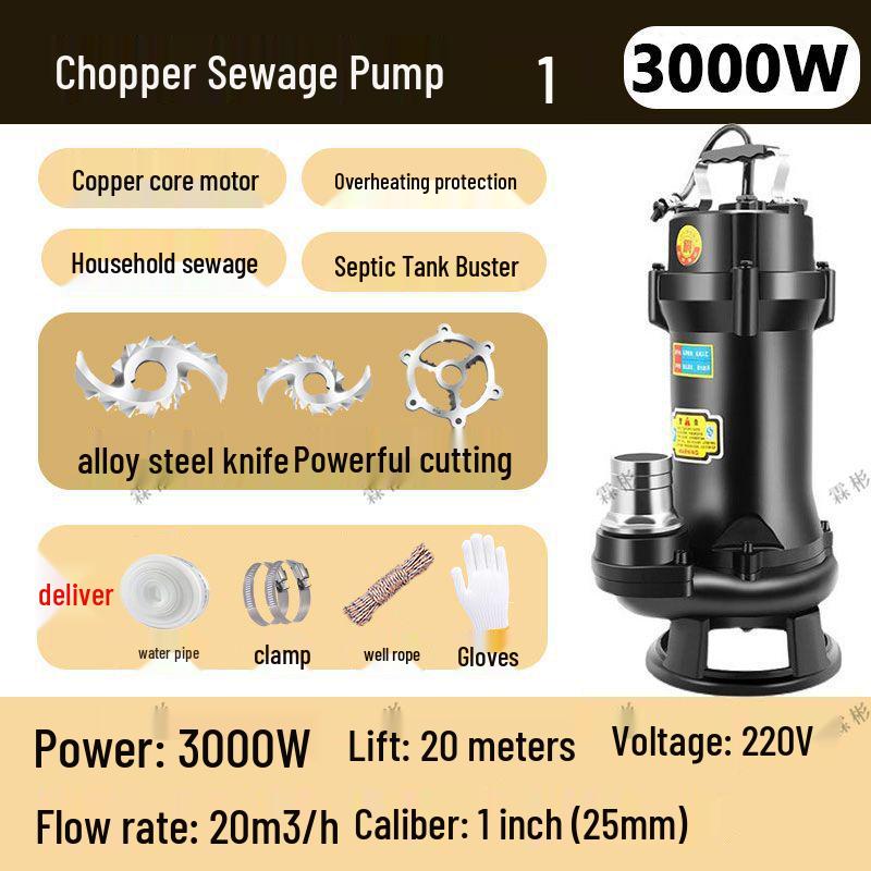High-Power Submersible Sewage Cutting Pump for Feces, Biogas, and Septic Tanks