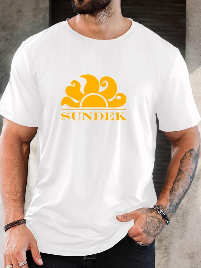 Herr 100% Bomull Tryckt T-shirt SUNDEK Mönster Sommar Casual Oversize Rund Hals Kort Ärm Bekväm Vardags T-shirt