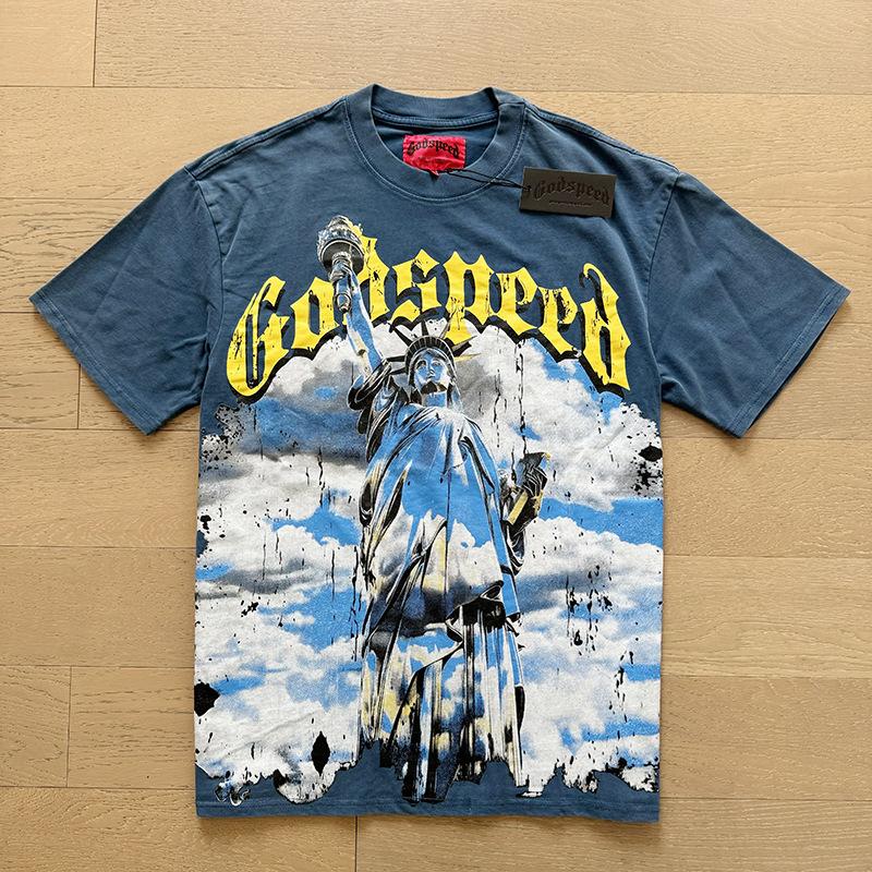 Cross-border trendy brand GS Skull Band Alphabet Printing Washing Water Short Sleeve Loose T-Shirt Men's and Women's High Street Retro Half Sleeve
