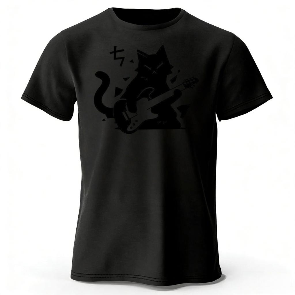 New Rock Cat Creative Printed Cotton Short Sleeve Summer Mens Loose Large Comfortable Sports Tshirt Fashion Casual Top