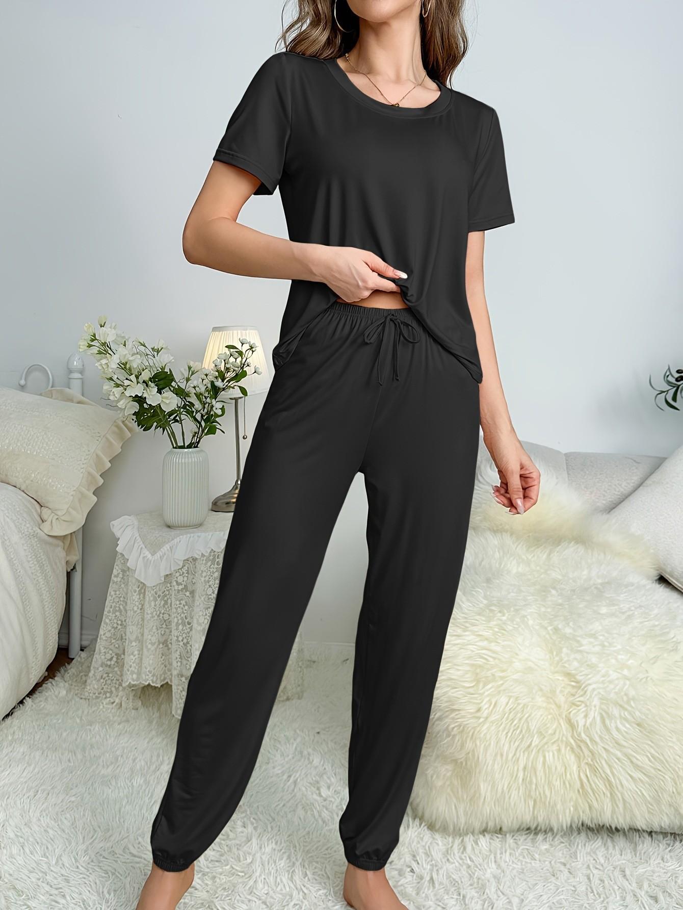 

Summer women s loungewear pajamas women s suit comfortable casual simple can be worn versatile XL чорний