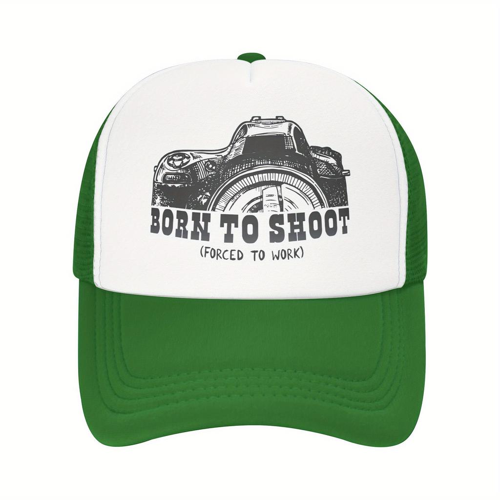 Born To Shoot Photographer Graphic Trucker Hat Breathable Mesh Baseball Cap Casual Adjustable Adult