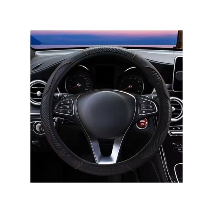 Housse de volant ultra fine - Occ Sport - Compatibilité 98% des voitures - Cuir fibre de carbone noir