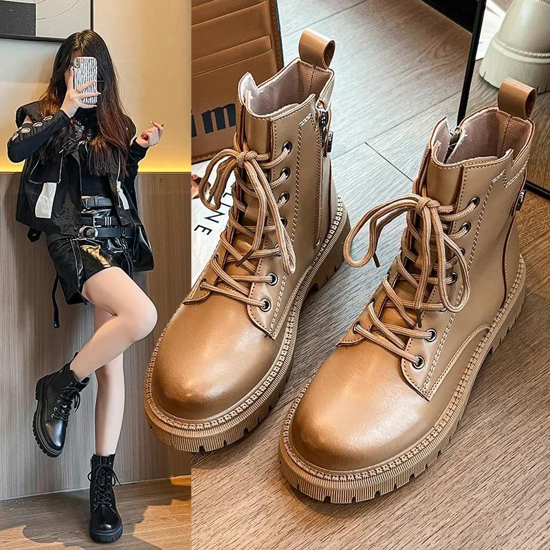 2024 Autumn/Winter New Handsome British Style Side Zipper Short Boots for Women Thick Bottom Casual Boots boots women