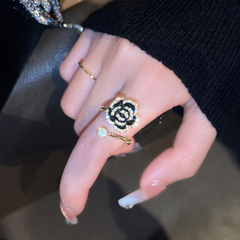 Anillo de Camelia con Pedrería Retro - Joyería de Moda para Mujer para el Dedo Índice con Forma de Flor de Rosa