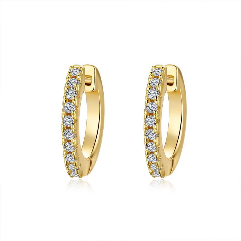 Sterling Stud Earrings With Moissanite Round CZ Stones Gold Plated Classic Linear Design Women 925 Sterling Silver