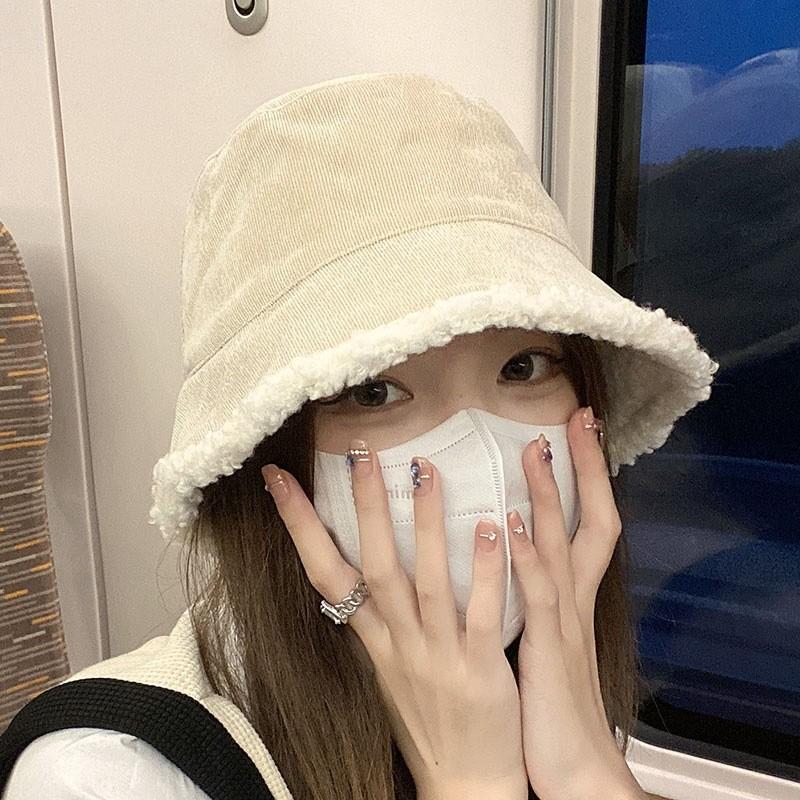 Warm Chic Lamb Wool Bucket Hat For Winter Women Stylish Cozy Fuzzy Cute Hat Fisherman