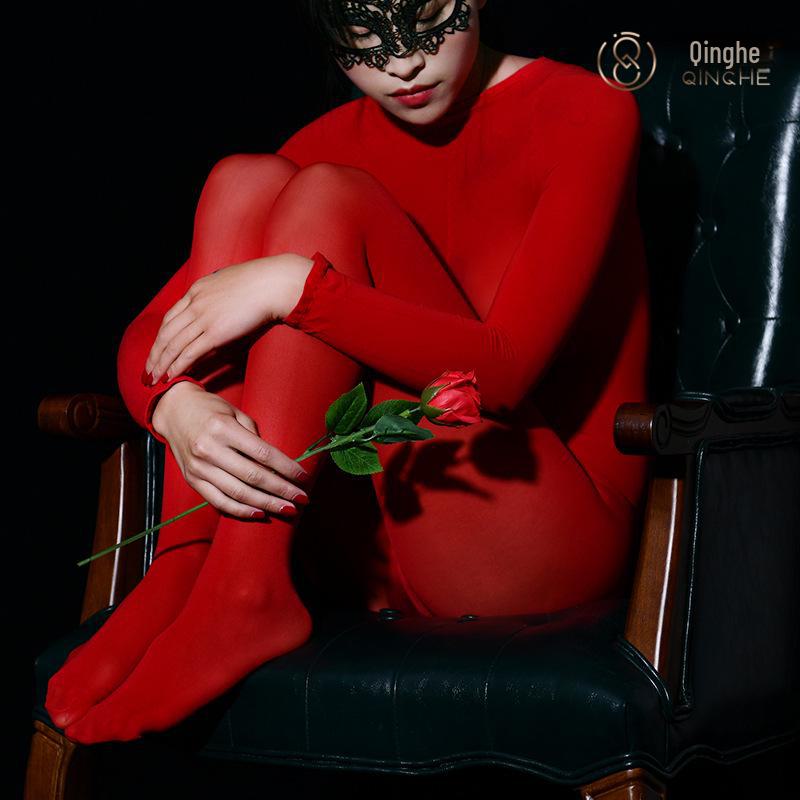 Qinghe 10D Seamless Stockings Jumpsuit - Sexy, Sheer Full-Body Stockings Lingerie Pajamas for Women