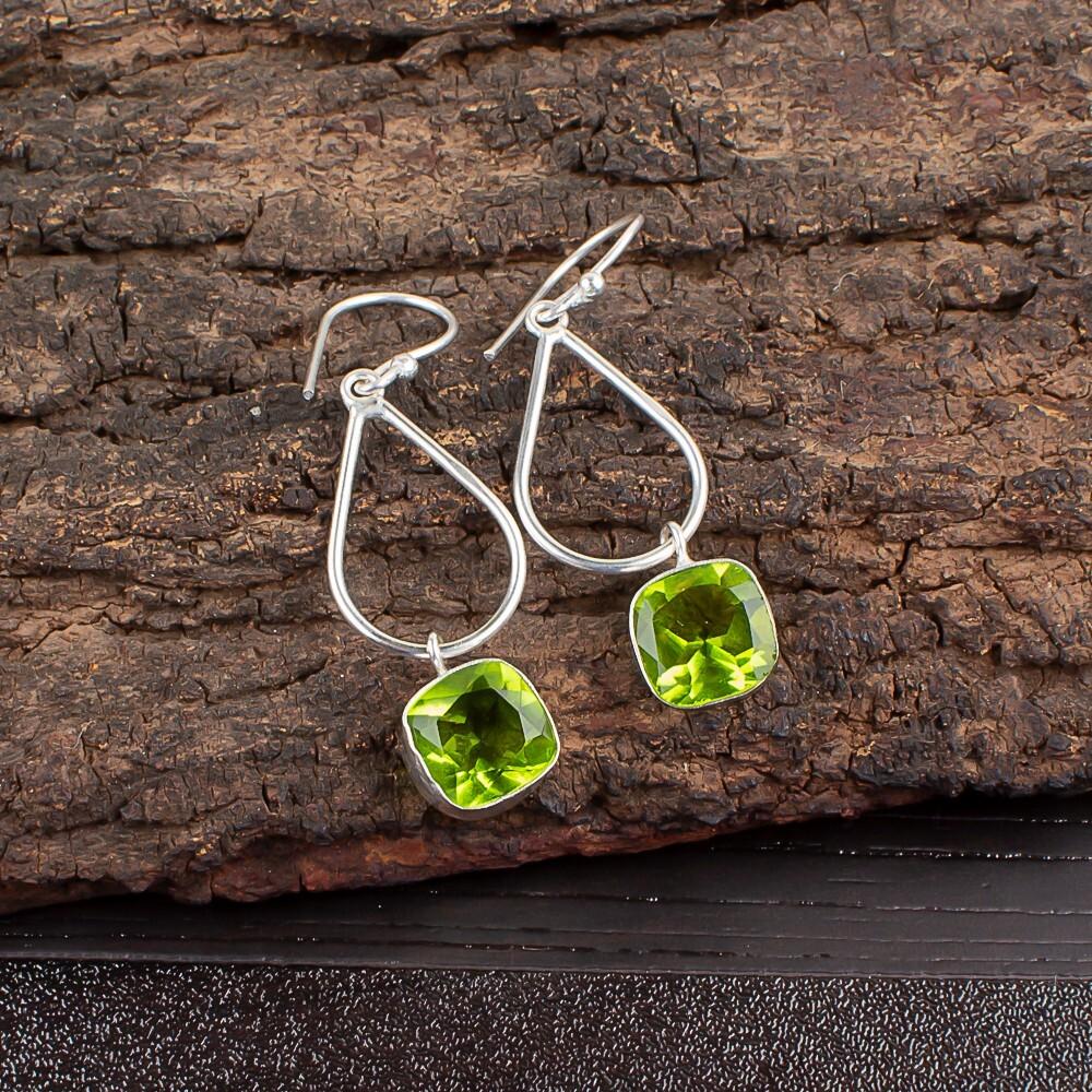 Peridot Gemstone 925 Sterling Silver Handmade Jewelry Designer Earrings 1.90" EE-7-5