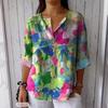 Fashion Summer Floral Printed Women Blouse V Neck Loose Casual Simple Office Shirt Ladies Summer Plus Size Holiday Sweet Short Sleeve Tops Clothes