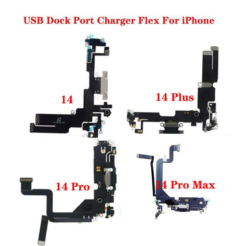 Charging Flex Cable For iPhone 14 Plus Pro Max USB Charger Port Dock Connector With Mic Parts 14 Black