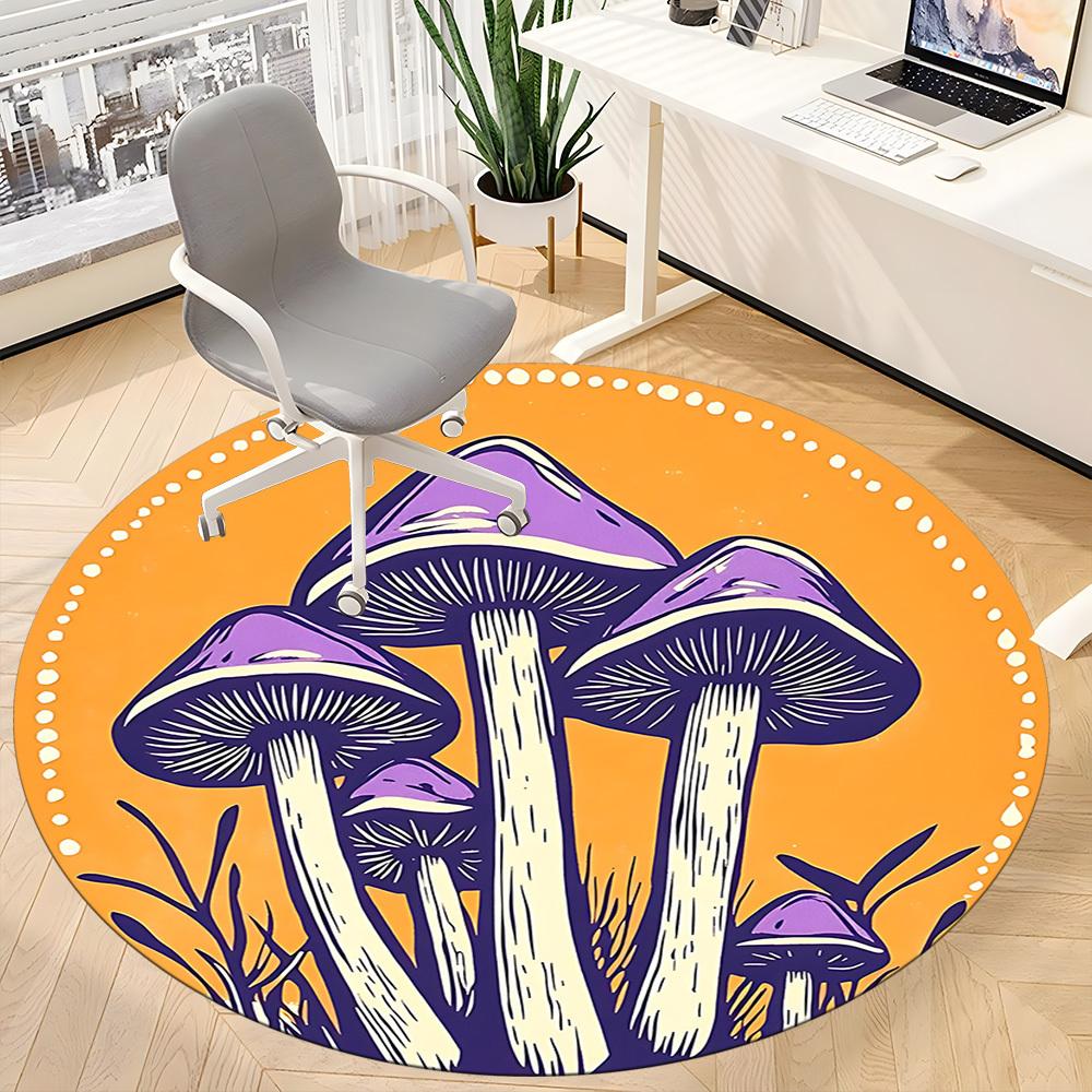 1pc Mushroom Fantasy Office Round Area Rug, Mat Suitable For Office, Under Office Chairs Bedroom Living Room Home Decor, Room Deco