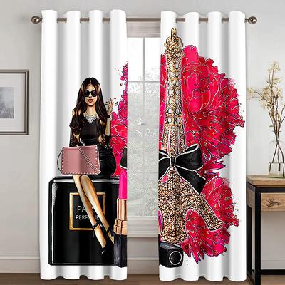 Elegant Women's Curtains Luxury Designer Perfume Printed Curtains for Ladies ' Bedroom Living Room Window Grommet Top Cortinas