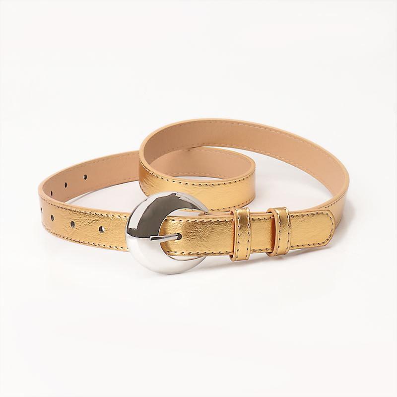 Womens PU Leather Belt With Round Alloy Pin Buckle Stylish Waistband Dresses Jeans Casual Outfits
